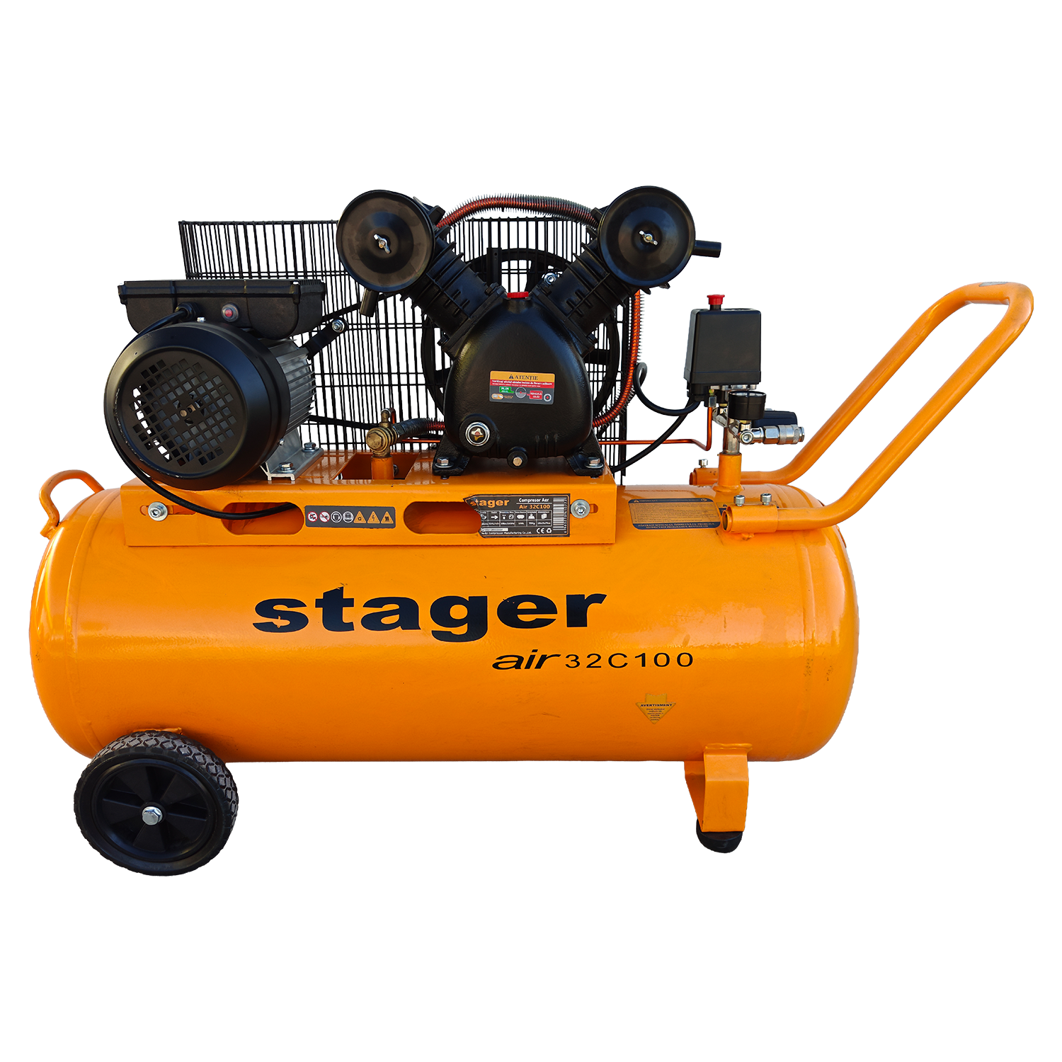 Stager Air 32C100 compresor aer, 100L, 10bar, 324L min, monofazat, angrenare curea - Resigilat