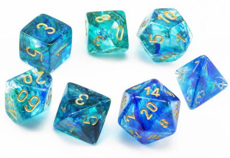 Zaruri - Chessex Nebula Polyhedral Dice Set Oceanic/gold Luminary (7 dice)