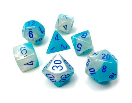 Accesorii - Chessex Gemini Polyhedral Pearl Dice Set Turquoise-White/blue Luminary (7 dice)