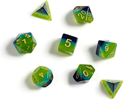 Precomenzi - Green & Blue Translucent Polyhedral Dice Set - Sirius Dice