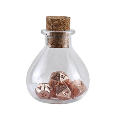 Zaruri - Hymgho Unseeli Tiny Dice Set in Potion Bottle Rose Gold (7 dice)