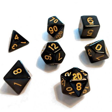 Precomenzi - Solid Black & Gold Polyhedral Dice Set