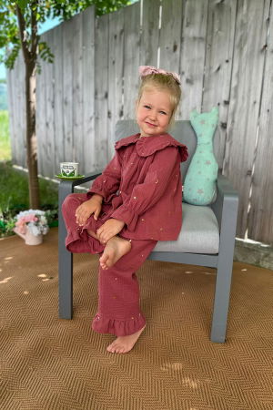 Fete - Compleu Fetiță din Muselină cu Guler și Volane- Terra Luna