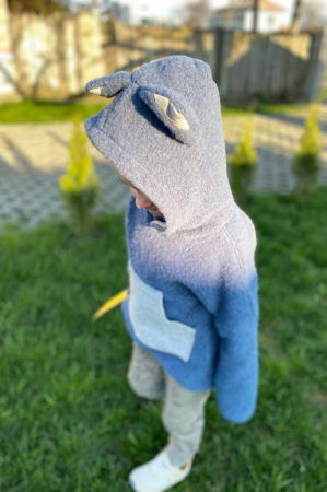 Hanorace din Lana - Hanorac Lana Fiarta Albastru cu Urechi