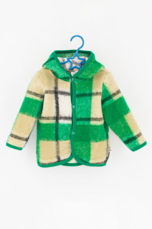 Hanorace din Lana - Hanorac Lână Fiartă Cu Nasturi - Verde Carouri