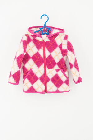 Hanorace din Lana - Hanorac Lână Fleece Cu Fermoar Carouri Roz