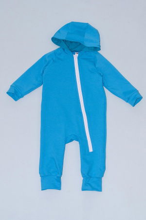 Fete - Salopetă cu Fermoar și Glugă - Albastră