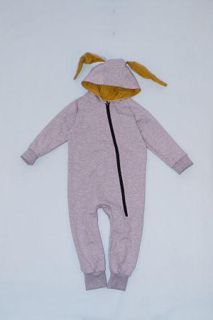 Fete - Salopeta cu Fermoar si Gluga cu Urechi - Gri