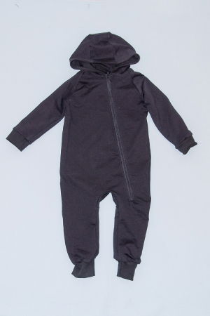 Fete - Salopetă cu Fermoar și Glugă Neagră