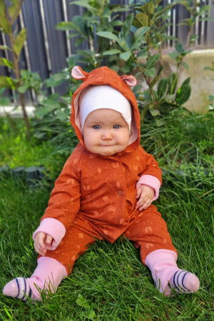 Fete - Salopetă cu Nasturi și Glugă -Caramiziu