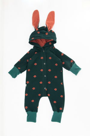 Fete - Salopetă cu Nasturi și Glugă -Verde cu Catel