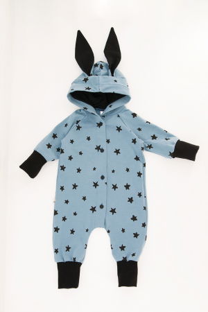 Fete - Salopetă cu Nasturi și Glugă -Albastru Stelute