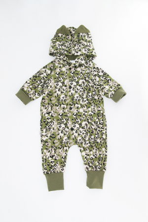 Fete - Salopetă cu Nasturi și Glugă -Animal Print Kaki