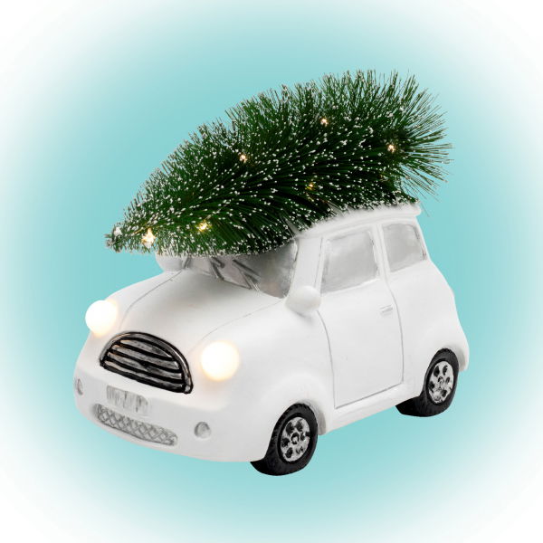 Figurina ceramica, masinuta alba cu brad [1]