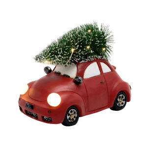 Decoratiuni de Craciun - Figurina ceramica, masinuta rosie cu brad