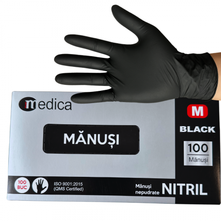 Cutie 100 buc Manusi Unica Folosinta din Nitril - Negre, Marimea M