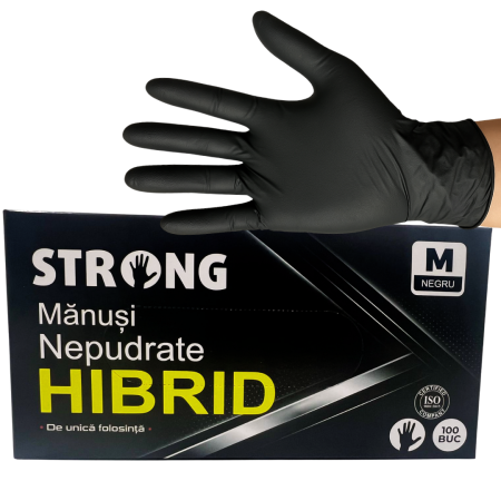 Mănuși negre  nitril + vinil,  Strong, Hybrid, nepudrate