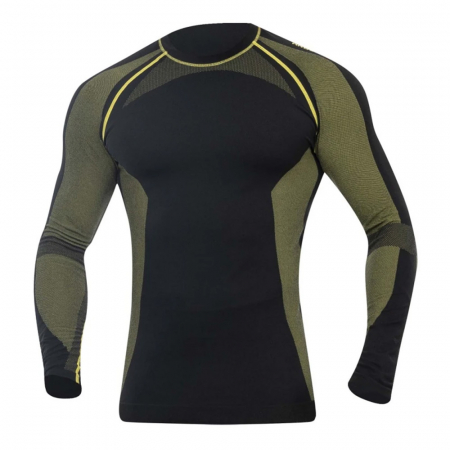 Iarna - Tricou functional fara cusaturi cu maneca lunga AKREC - negru/galben