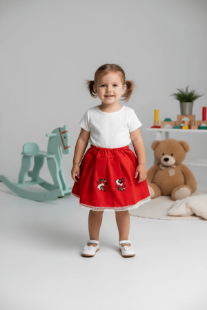 Момичета - Тъмносиня пола с точки и тюл