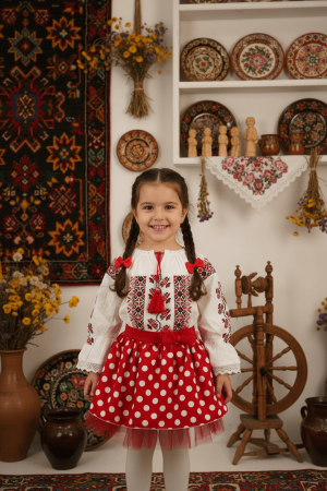 Момичета - Тъмносиня пола с точки и тюл