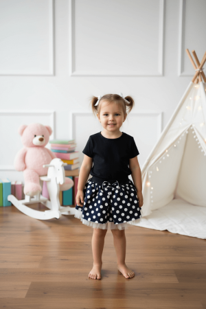 Момичета - Тъмносиня пола с точки и тюл