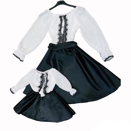 Момичета - Бяло-черна рокля за момичета