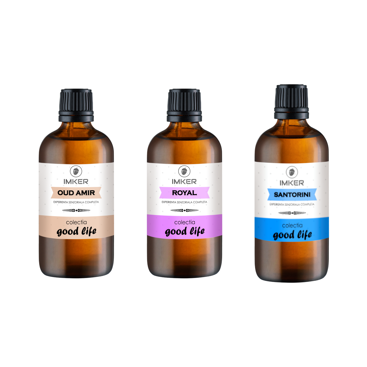 Pachete arome uleiuri esentiale - Pachet 3 sticlute arome parfum IMKER din colectia GoodLife de 100 ml