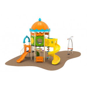 Oferte Speciale - 05 Oferta speciala Ansamblu echipamente loc de joaca Scara 2 Tobogane 2 Cataratoare  Carusel arc Bancuta si Leagan