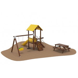 Oferte Speciale - 06 Oferta speciala Echipament loc de joaca lemn Scara Tobogan Balansoar Cataratoare si Masa Picnic