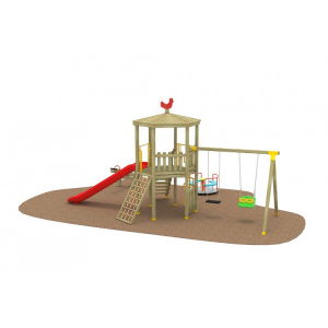 Oferte Speciale - 12 Oferta speciala Echipament loc de joaca din lemn Scara Tobogan 2 Cataratoare Balansoar Carusel si Leagan