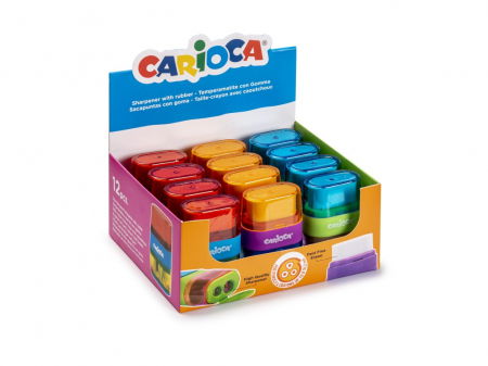 Creioane Colorate - Ascuțitoare dublă cu rezervor și gumă de șters Carioca