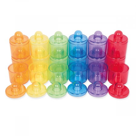 Rechizite școlare - Borcanele transparente colorate, set 18 buc.