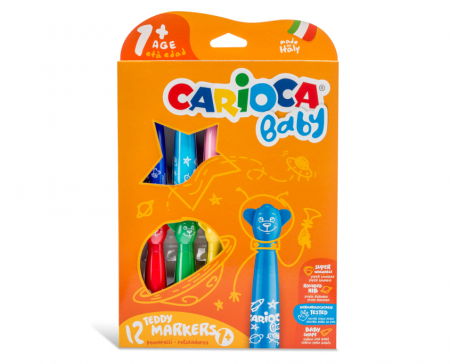 Jucării copii 3-4 ani - Carioci Lavabile Carioca Baby 1 an+ cu varf scurt si rotund, Set 12 culori.