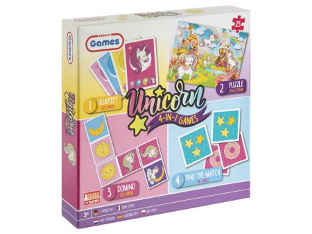 Jocuri de societate - Colectie jocuri cu unicorni, 4 in 1 - Unicorni magici