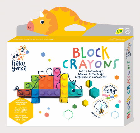 Creioane Colorate - Creioane cerate interconectabile Block Crayons - Dinozaur Triceratops, Haku Yoka