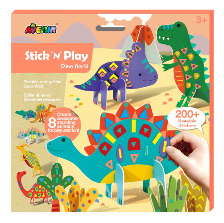Jocuri cu dinozauri - Joc creativ Stick'N'Play cu scene 3D si stickere repozitionabile - Lumea Dinozaurilor