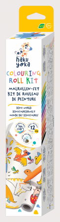 Jocuri cu dinozauri - Kit rola de desenat 3 m si 12 creioane colorate cerate, Haku Yoka - Dinozauri