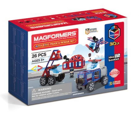 Jucării copii 5-6 ani - Set magnetic de construit- Magformers, masini de interventie