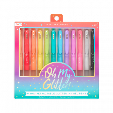 Rechizite școlare - Pixuri retractabile cu gel si sclipici, Oh My Glitter!, set 12 culori