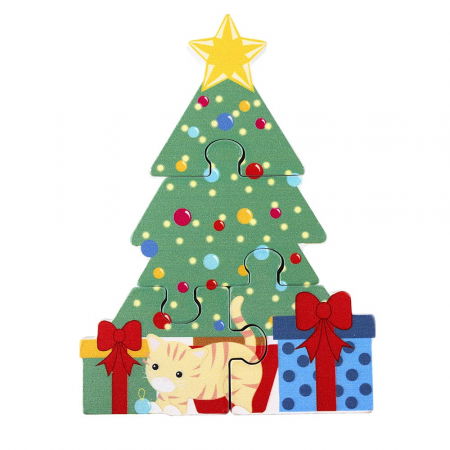 Jucării copii 0-2 ani - Puzzle Bradul de Craciun din lemn, Orange Tree Toys