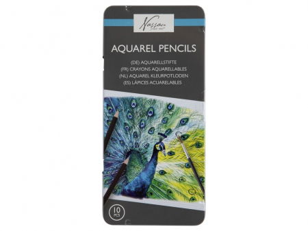 Creioane Colorate - Set 10 creioane acuarela, in cutie metalica, Fine-Art, Nassau