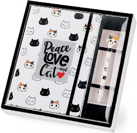 Jucării de buzunar/călătorie - Set cadou cu carnet A5 si pix erasable, cu design pisicute, iTotal