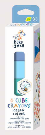 Creioane Colorate - Set de 6 creioane cerate in forma de cub, Haku Yoka - culori ocean