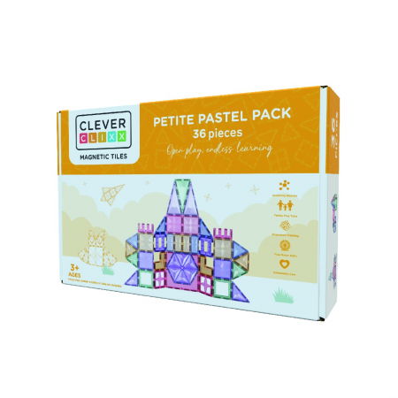 Jucării copii 5-6 ani - Set magnetic de construit Pastel 36 piese, Cleverclixx