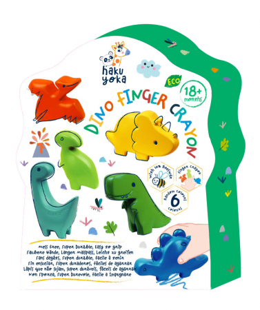 Rechizite școlare - Creioane cerate pentru degete - Dinozauri, set de 6 - Haku Yoka