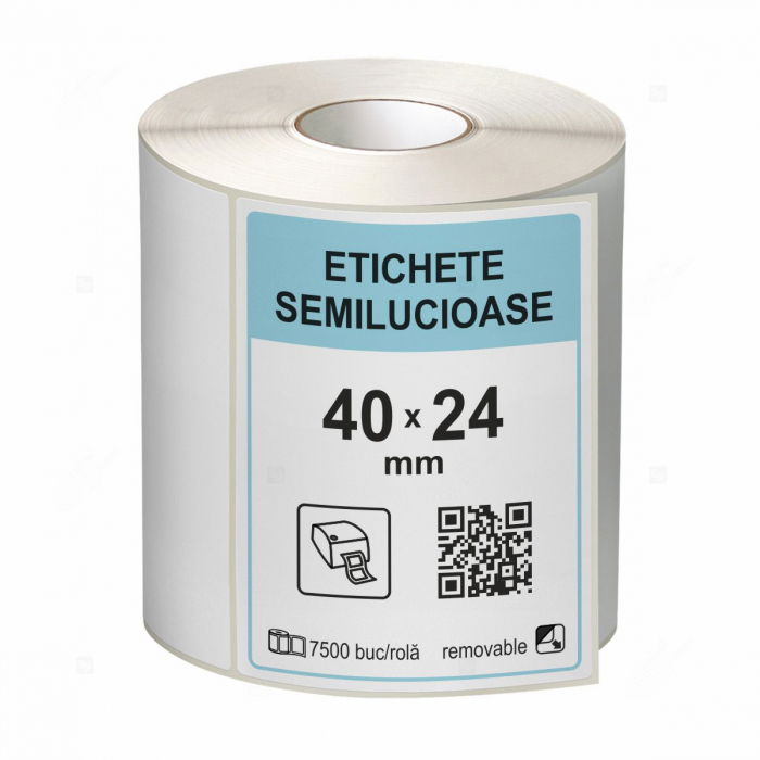 Rola etichete autoadezive semilucioase 40x24 mm, adeziv removable, 7500 etichete/rola [1]