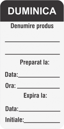 Etichete HACCP alimente - Etichete personalizate, DUMINICA- Zilele Saptamanii 25x54 mm