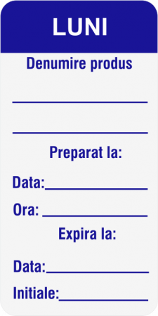 Etichete HACCP alimente - Etichete personalizate, LUNI - Zilele Saptamanii 25x54 mm