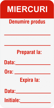 Etichete HACCP alimente - Etichete HACCP autocolante personalizate Zilele Saptamanii - MIERCURI