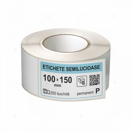 Etichete in rola - Rola etichete autoadezive semilucioase 100x150 mm, adeziv permanent, 250 etichete/rola